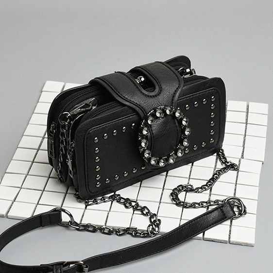 Chanel-Style Mini Chain Bag 2024 Bags Trendy Personalized Shoulder Crossbody Bag with Rhinestones Light Luxury Retro Bag