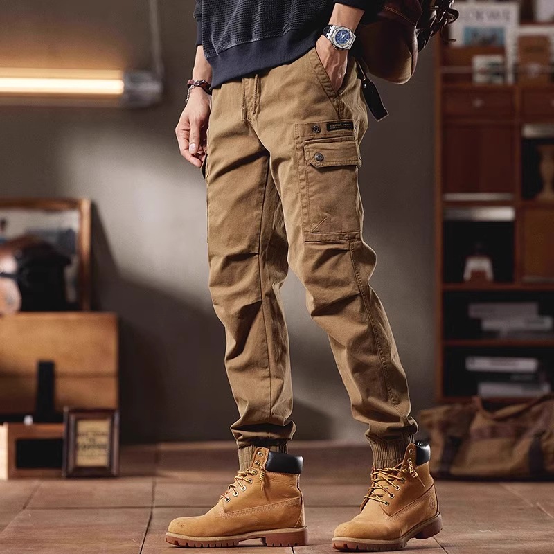 American-Style Heavy Cargo Pants for Men, Autumn Trendy Brand, Straight Loose Fit, Large Size, Multi-Pocket Jogger Casual Pants for Men, Autumn and Winter
