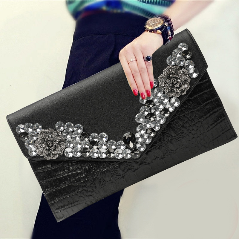2024 New Fashion Women's Genuine Leather Clutch Bag, Diamond-Encrusted Evening Bag For Parties And Formal Gowns - Thumbnail 7