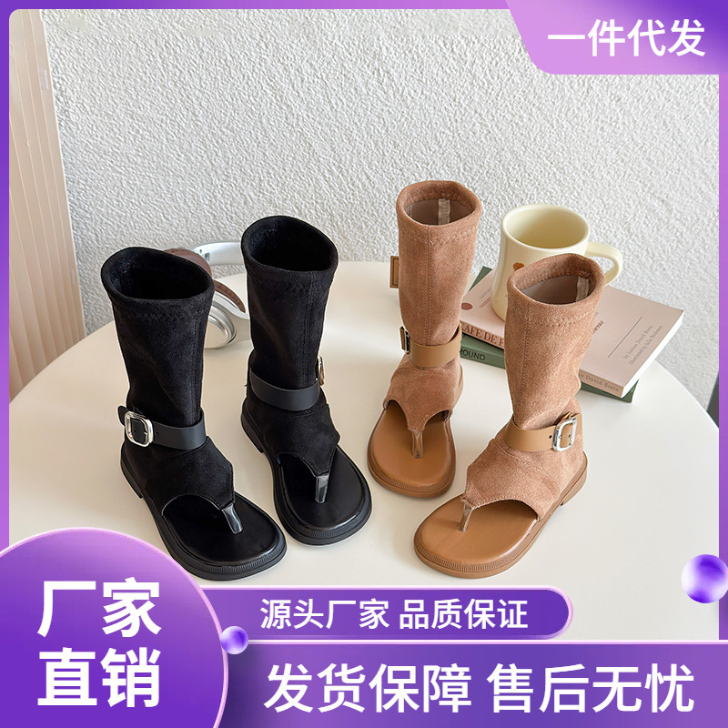 Girls' Fashion High-Top Sandals 2025 Summer New Soft-Soled Thong Sandals for Older Children Roman Shoes Trendy