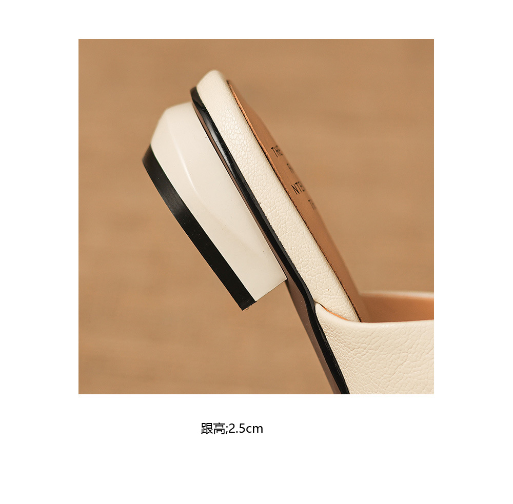 Dép sandal nữ bít mũi quai chữ V đế thấp da bò mùa xuân hè — đen chi tiết 11