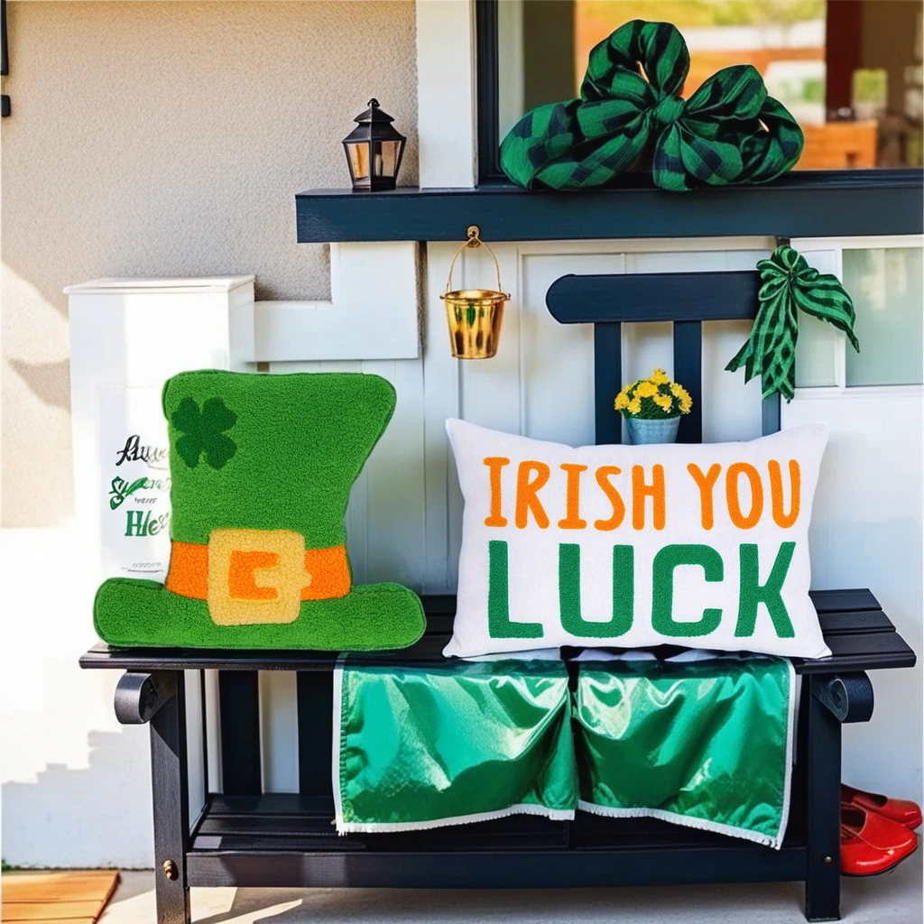 Transfronterizos irlandeses Día de Patricio sombrero almohada adornos de vacaciones adornos almohada