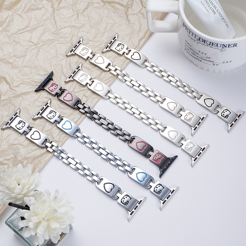 New Model Suitable for Apple Watchs11 Strap Heart Kitty Hello Kitty Cute Watch Chain Type 14mm