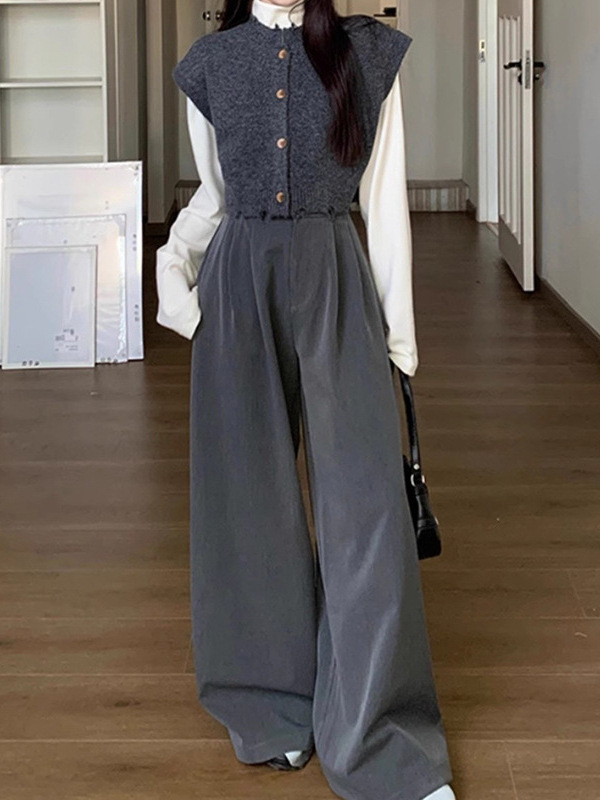 24 Dongpuyuan estilo coreano japonés y coreano casual chaleco de cachemira cardigan de cuello redondo convencional image 4