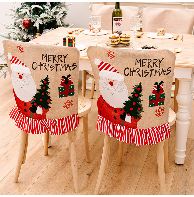 Χριστουγεννιάτικα στολίδια Γελοιογραφία δημιουργικό κάλυμμα καρέκλας Άγιου Βασίλη Κάλυμμα καρέκλας χιονάνθρωπος λινό ριγέ κάλυμμα σκαμπό_voghion.com