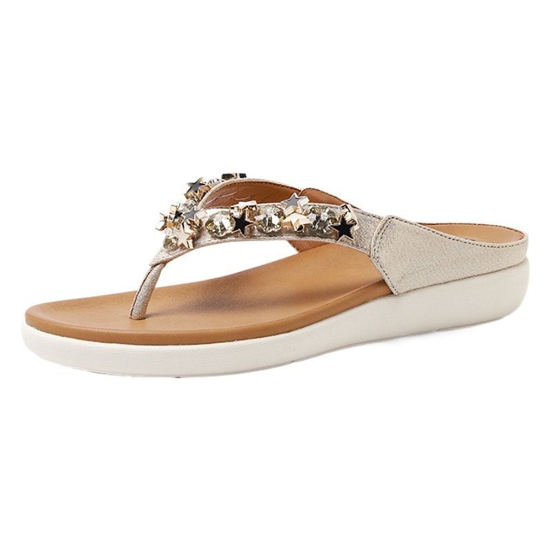 2024 Nuevo rhinestone con cuentas bohemio playa clip toe Flip Flop entrega de una sola pieza de las mujeres