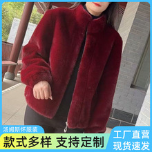 秋冬新款妈妈韩版短外套双面貂绒立领保暖卫衣开衫大衣拉链洋气