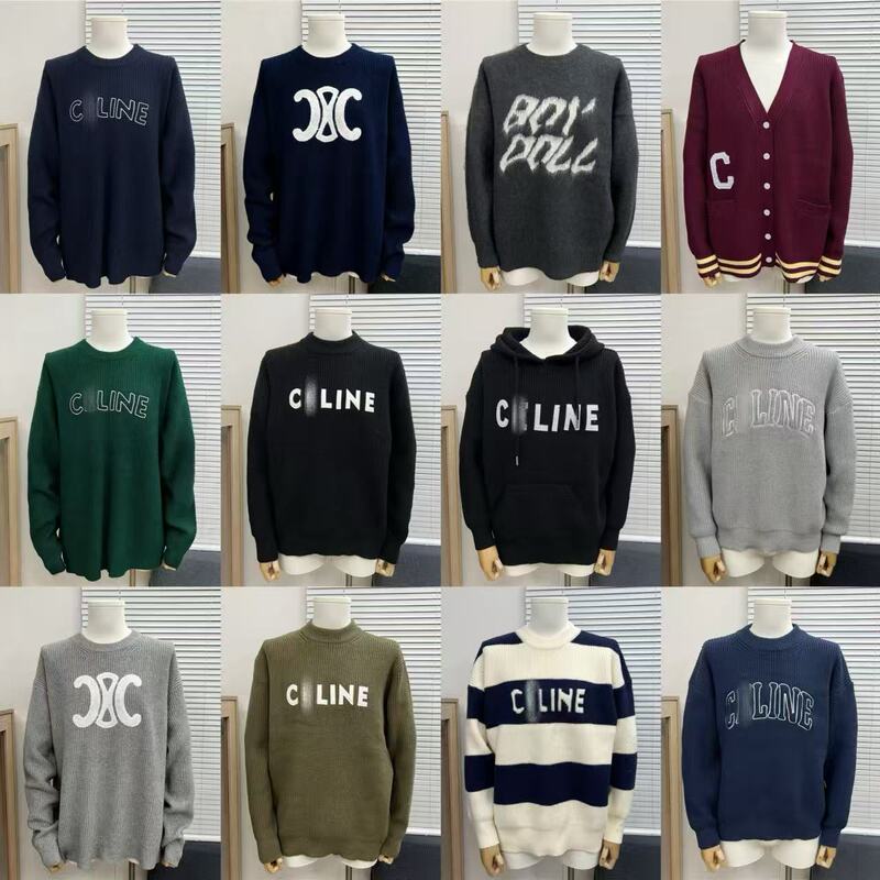 Cross-Border Foreign Trade Ce Brand 25Ss Autumn/Winter Large Logo Round Neck Jacquard Knit Sweater Knitwear Source Factory Men's
