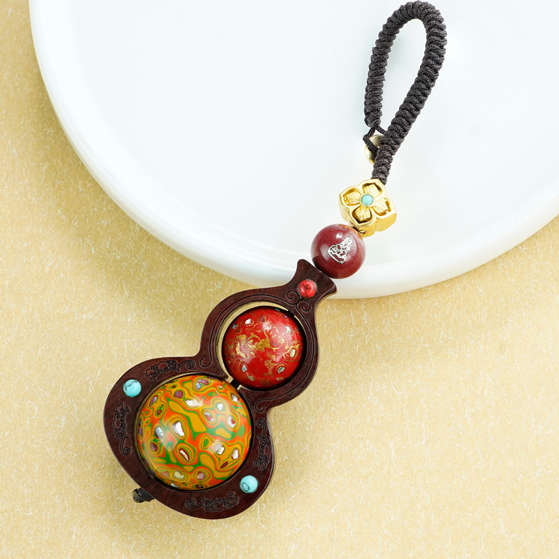 Cinnabar Inlaid with Silver Zodiac Guardian Deity Pendant for the Year of the Dragon, Lacquer Bead Chinese Style Keychain Custom-Made