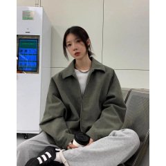 Vs what 美式复古特殊纹路定染夹克女高级感春秋季翻领棒球服外套