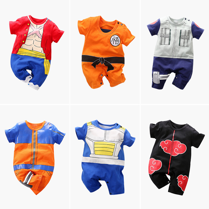 Summer baby jumpsuit cotton short-sleeved cartoon wind newborn clothes class a baby outside wear climbing clothes thin wholesale