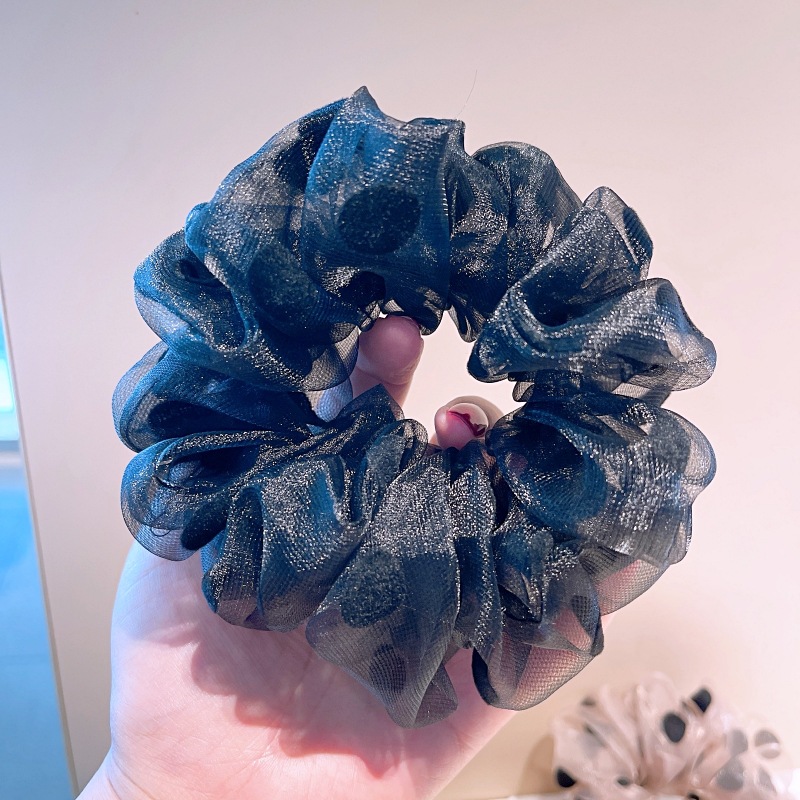 13g Weight Festival Occasion Organza Material Geometric Pattern Women'S Gender Retro Style Pink, Black Color South Korea Imported Organza Retro Polka Dot Large Intestine Hair Circle Temperament Fairy Head Tie Rubber Band Large Intestine Circle Headdress Female 6
