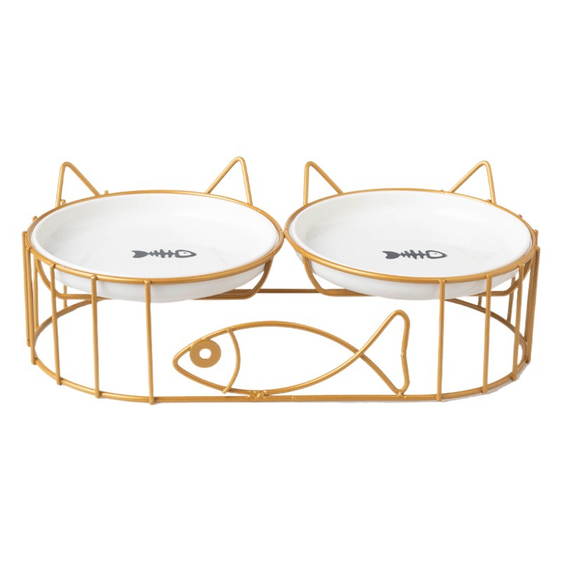 Productos de mascotas transfronterizos de cerámica para gatos de mascotas para gatos plato de enlatado plato de agua para beber pie alto protector de cuello barbillo anti-negro