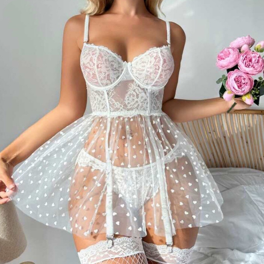歐美性感情趣內衣小胸誘惑戰袍床上睡衣制服套裝蕾絲花邊激情白色