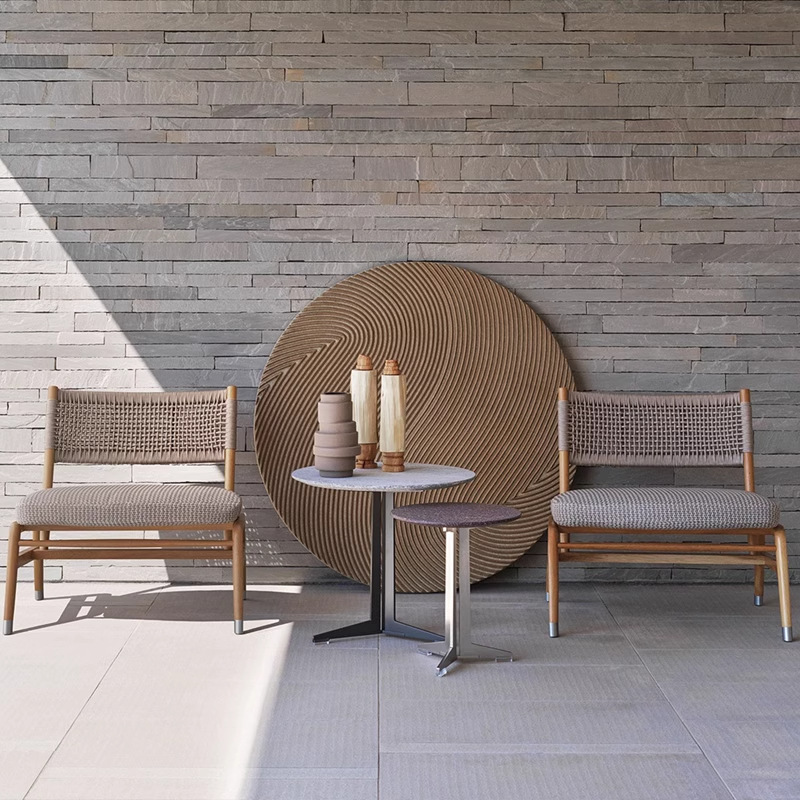 Sofá al aire libre terraza de hotel jardín patio terraza diseñador de madera maciza tela de caña de tres piezas de teca muebles casuales