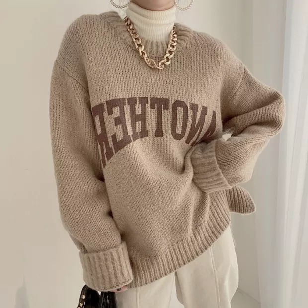 round neck letter printing pullover loose knitted sweater nihaostyles clothing wholesale NSFYF85649