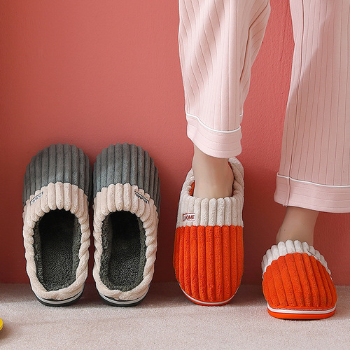 Home Cotton Slippers for Women Winter Large Size Indoor Household Use Wool Slippers for Men Striped Fuzzy Warm Cotton Rugs for Men Wholesale