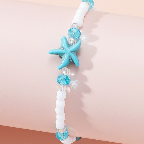 New Style Hot Selling in Europe and America Beach Summer Vacation Style Light Blue Glass Crystal Bead Anklet Stone Starfish Pendant 