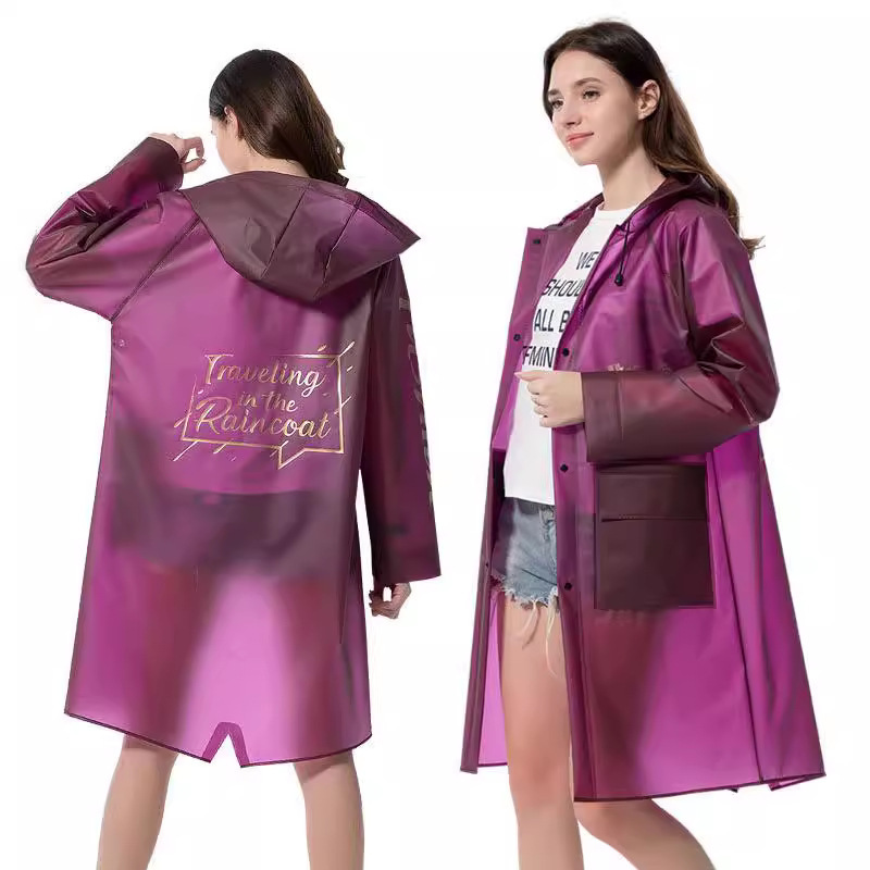 Cross-Border Exclusive Supply of European and American Tpu Matte Hooded Long Raincoats for Adults, Fashionable with Pockets, High-End Rain Ponchos for Men and Women