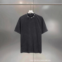 正确版本 B家25ss新款 五金配饰穿孔做旧OS版型情侣款短袖T恤日常