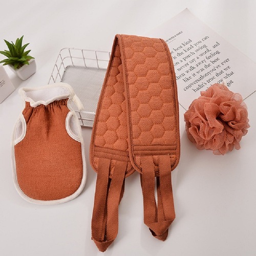 Three-piece bath towel set, bath artifact, thickened mud rub, decontamination bath ball combination set, long back rub towel