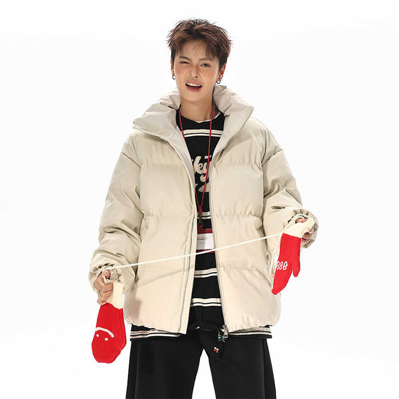 Kleidung aus PU-Leder mit Baumwollfutter für Damen und Herren, locker sitzende, wattierte Jacken, Freizeitkleidung, Stehkragenjacken für Herren_voghion.com