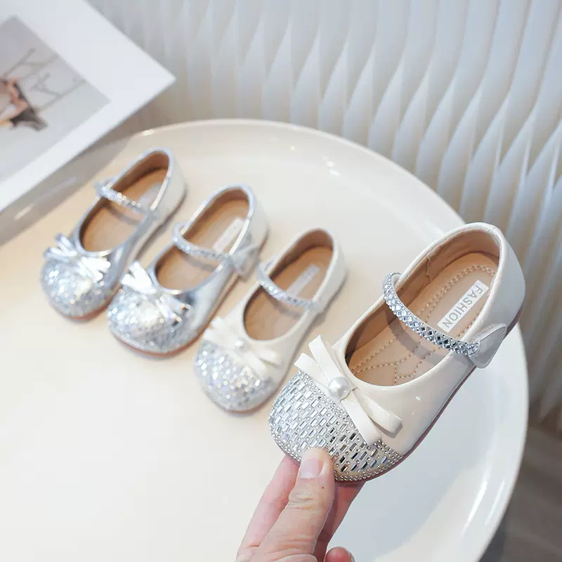 女童公主鞋2025春秋新款韩版洋气儿童水晶鞋亮片软底中大童皮鞋