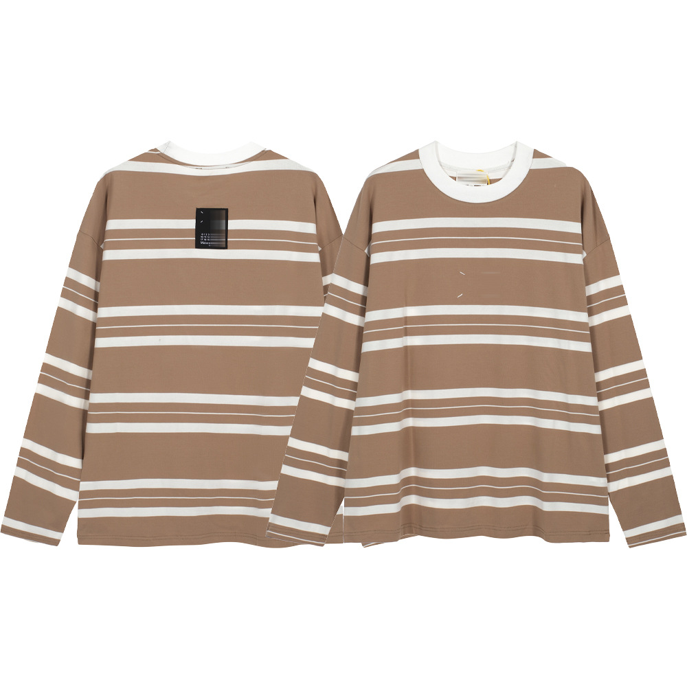 mm6 marca de moda americana de cuello redondo rayas camiseta de manga larga pareja suelta camiseta de base universal camiseta de manga larga color contrastante