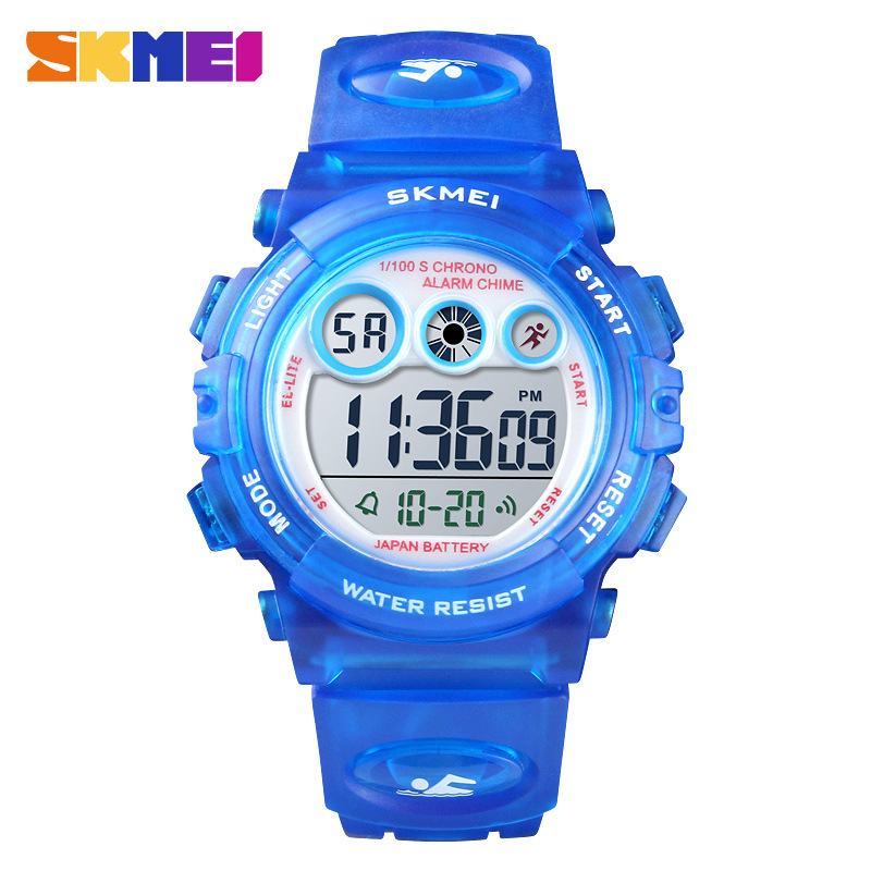 Skmei explosión multifuncional impermeable niño reloj colorido led luz nocturna transparente reloj electrónico de estudiantes al por mayor