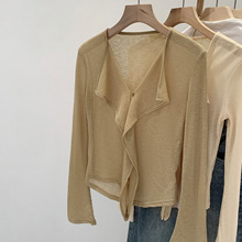 飘带设计V领长袖针织衫女装好物潮2025夏季新款韩版薄款罩衫上衣