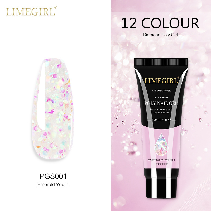 12 colores pegamento de extensión de brillo de uñas pegamento de extensión de lentejuelas de uñas pegamento de extensión rápida indolora Glitter pegamento de extensión de cristal