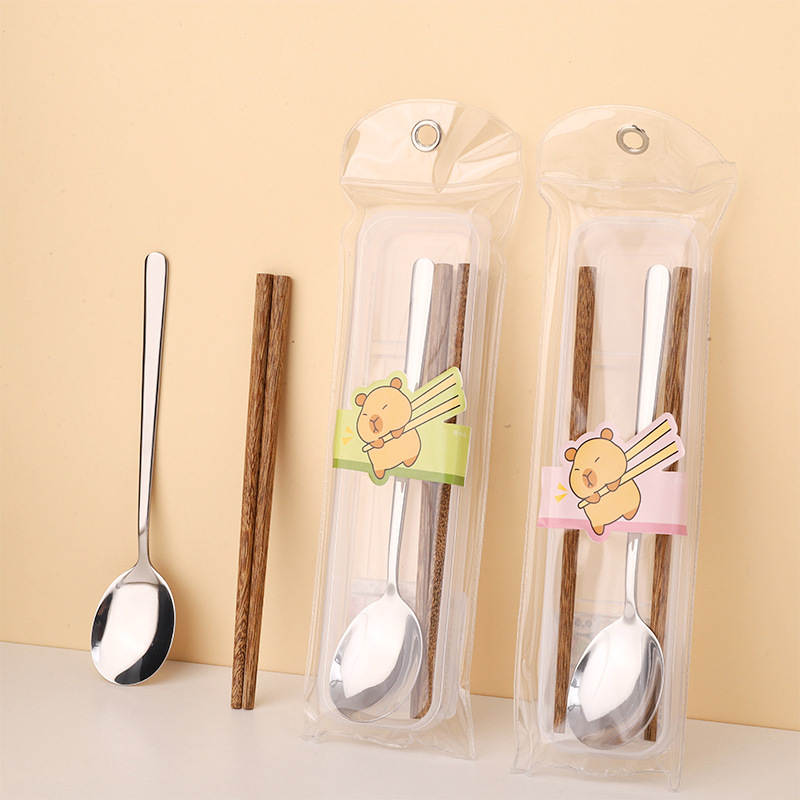 新しいカピバラ食器セットかわいいイルカステンレス鋼スプーンと箸 2 点セットポータブル衛生食器|undefined