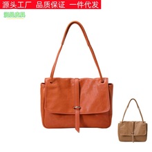 裘真植鞣头层牛皮包包小众复古斜挎托特包女通勤大容量真皮邮差包