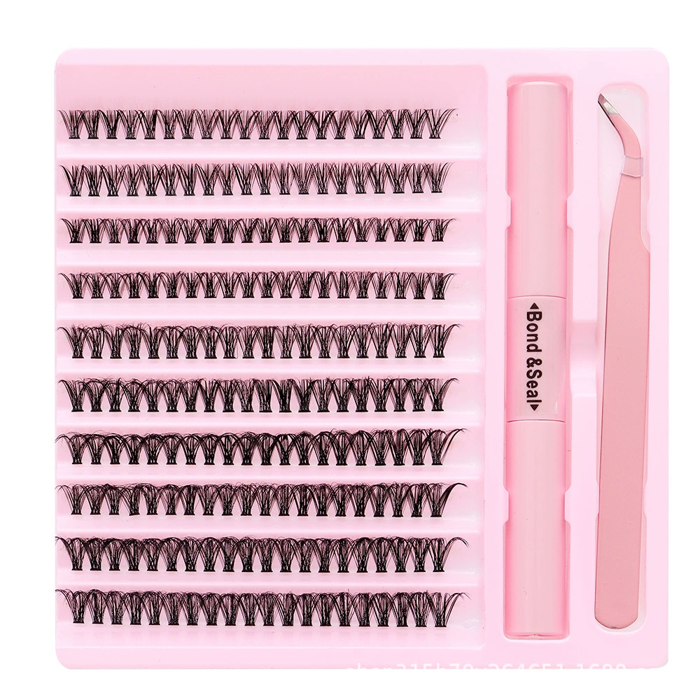 False Eyelash Cluster Set, multi-volume (30D–100D), options with glue & tweezers, compact case