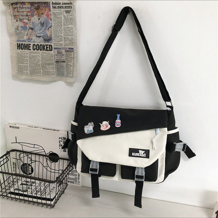 Bolso bandolera para hombre marca de moda nuevo bolso de hombro para mujer japonés de gran capacidad en contraste color casual bolso de estudiante ropa para hombre