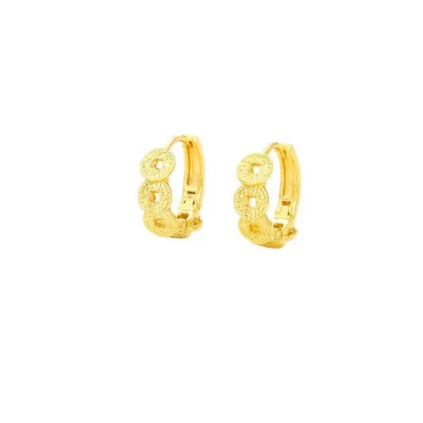 Popular Crushed Ice Five Emperors Copper Coin Earrings Retro New Chinese Style National Style Earrings Niche Design Exquisite Versatile Earrings