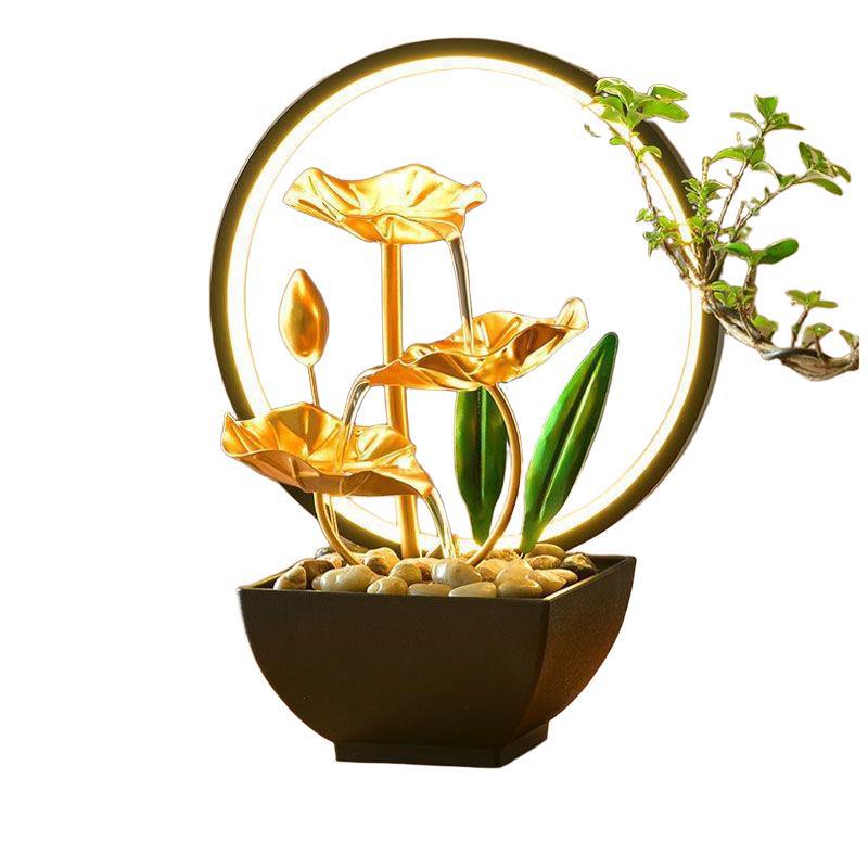 办公室流水摆件书房开业生财装饰送礼创意客厅循环水桌摆荷塘月色