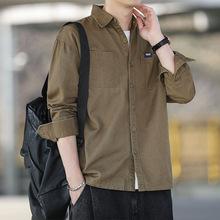男士纯棉衬衫春秋款宽松潮流帅气秋季百搭休闲长袖上衣服男