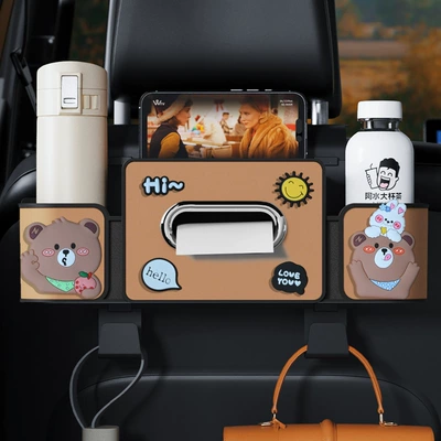 Seat Rear Storage Box Hook, Car cup holder/beverage holder - brown-cute-bear-4th-generation-seat-storage-box