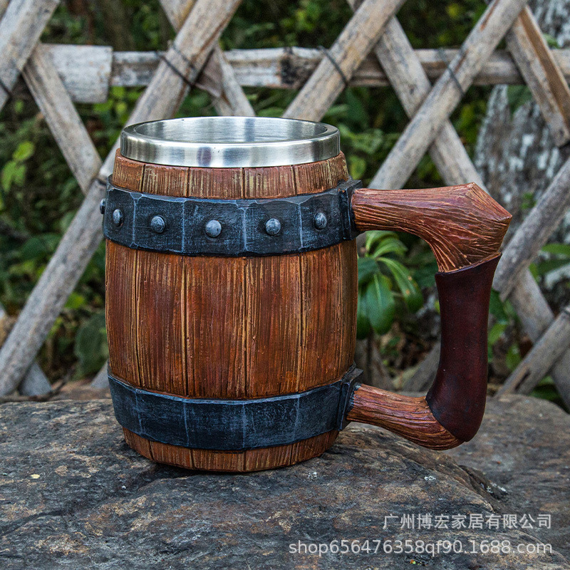 German Big Belly Leather Barrel Cup Large Capacity Beer Cup Household American Retro Draft Beer Cup Men's Mug
