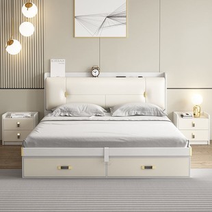 White Light Luxury Pneumatic High Box Storage Bed Modern Simple Bedroom Storage Small Apartment. Mi. Mi Double