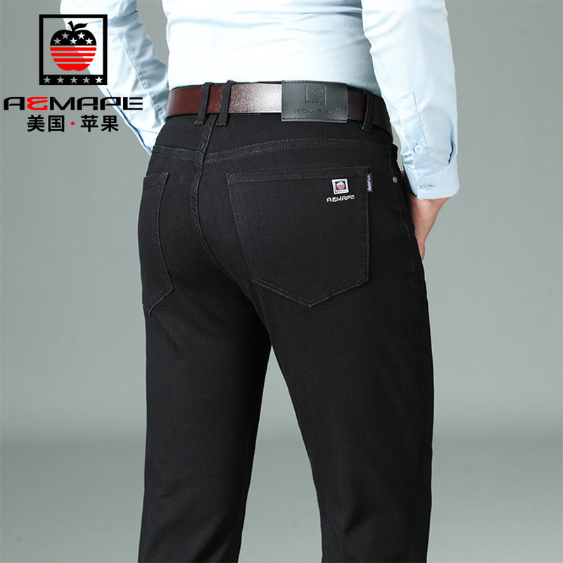 US Apple Authorized Men's Business Four-Season Jeans Men's Stretch Straight Mid-Waist Slim-Fit Loose Pants