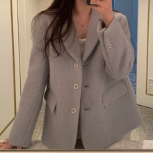 韩国女装高货简约氛围感保暖毛呢西装外套宽松西装领单排扣西服