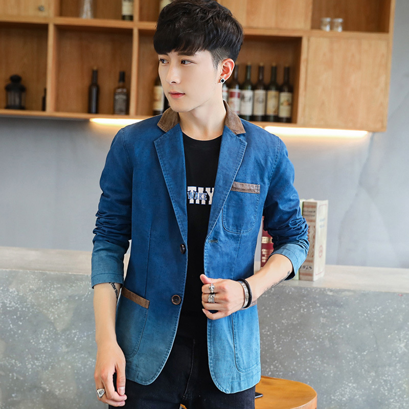 Men's Suit Jacket Spring and Autumn Korean Style Slim-fit Denim Clothes All-match Casual Jacket Men's Lapel Handsome Suit Men's Suit Jacket Spring and Autumn Korean Style Slim-fit Denim Clothes All-match Casual Jacket Men's Lapel Handsome Suit
