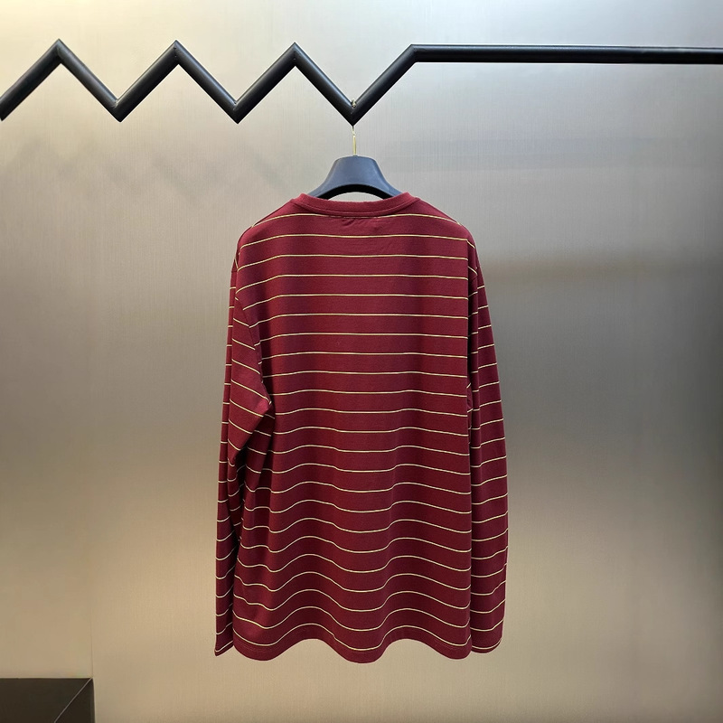 正しいバージョン在庫あり高品質MUホーム新ストライプラウンドネック長袖TシャツOSルーズバージョンユニセックスT|undefined