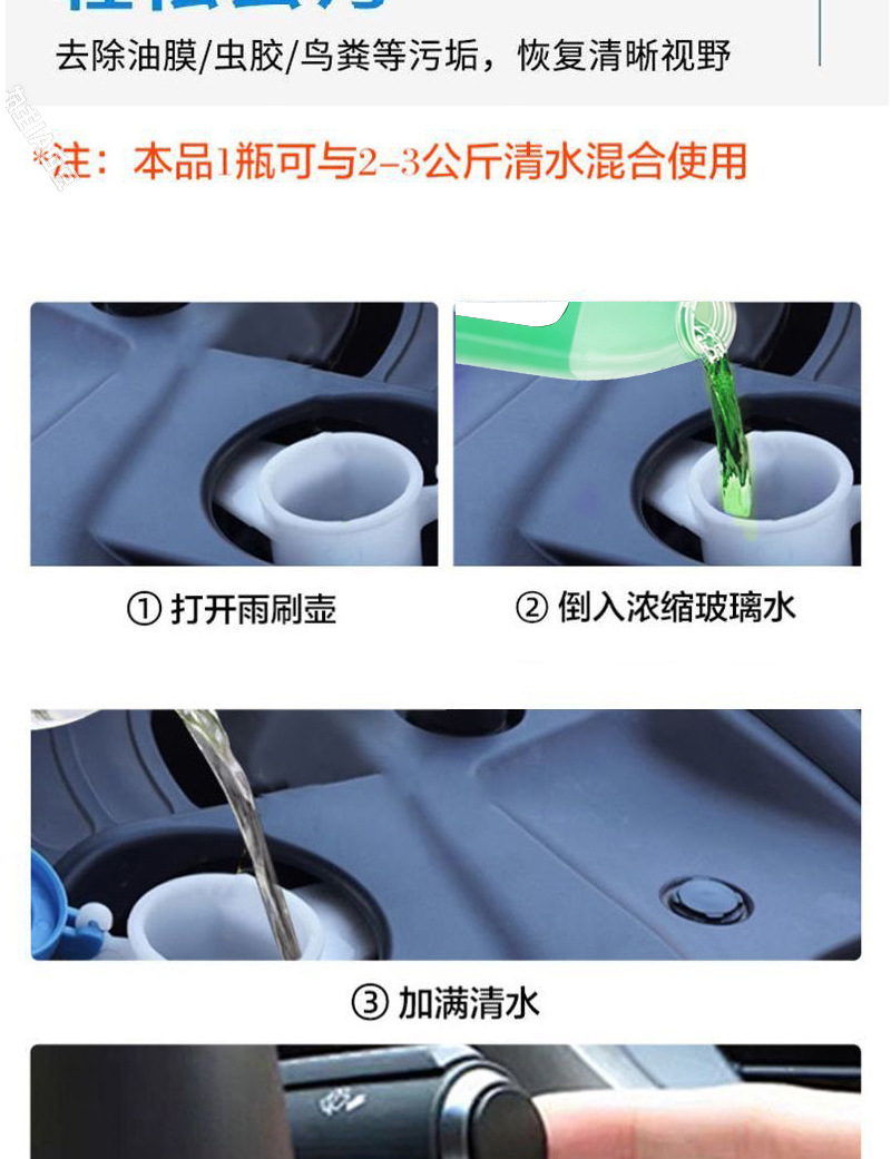 Car Glass Cleaner, Powerful Stain and Oil Film Remover, Summer-Specific Ethanol Concentrated Wiper Fluid, Universal for All Seasons, Antifreeze