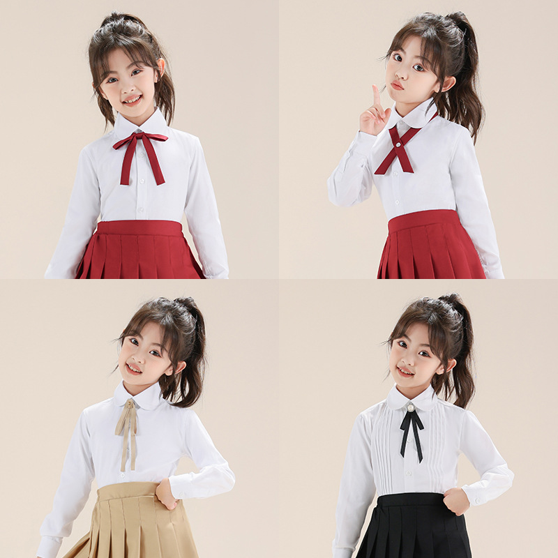 Pajarita para niños nuevo estilo niña estilo universitario flor de cuello color sólido mango largo jk uniforme de mujer cuello flor traje escolar tailandés accesorios