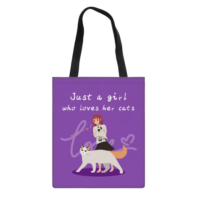 厂家直供文艺女孩和猫狗动物图案多色可选涤纶布袋时尚休闲帆布包