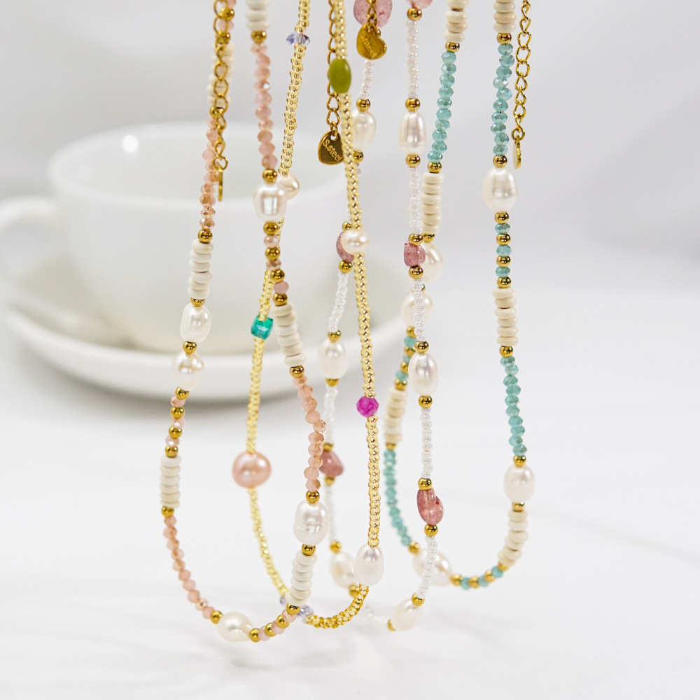 10g Weight 304 Stainless Steel Pendant Material Casual Vacation Round Stainless Steel Beaded Freshwater Pearl Beaded Plating Necklace