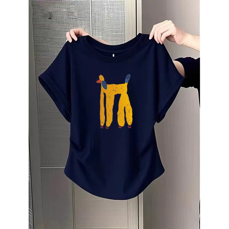 Navy Blue Short-Sleeved Shirt for Women, New Summer Design with Unique Pleats, Beautiful Short Top